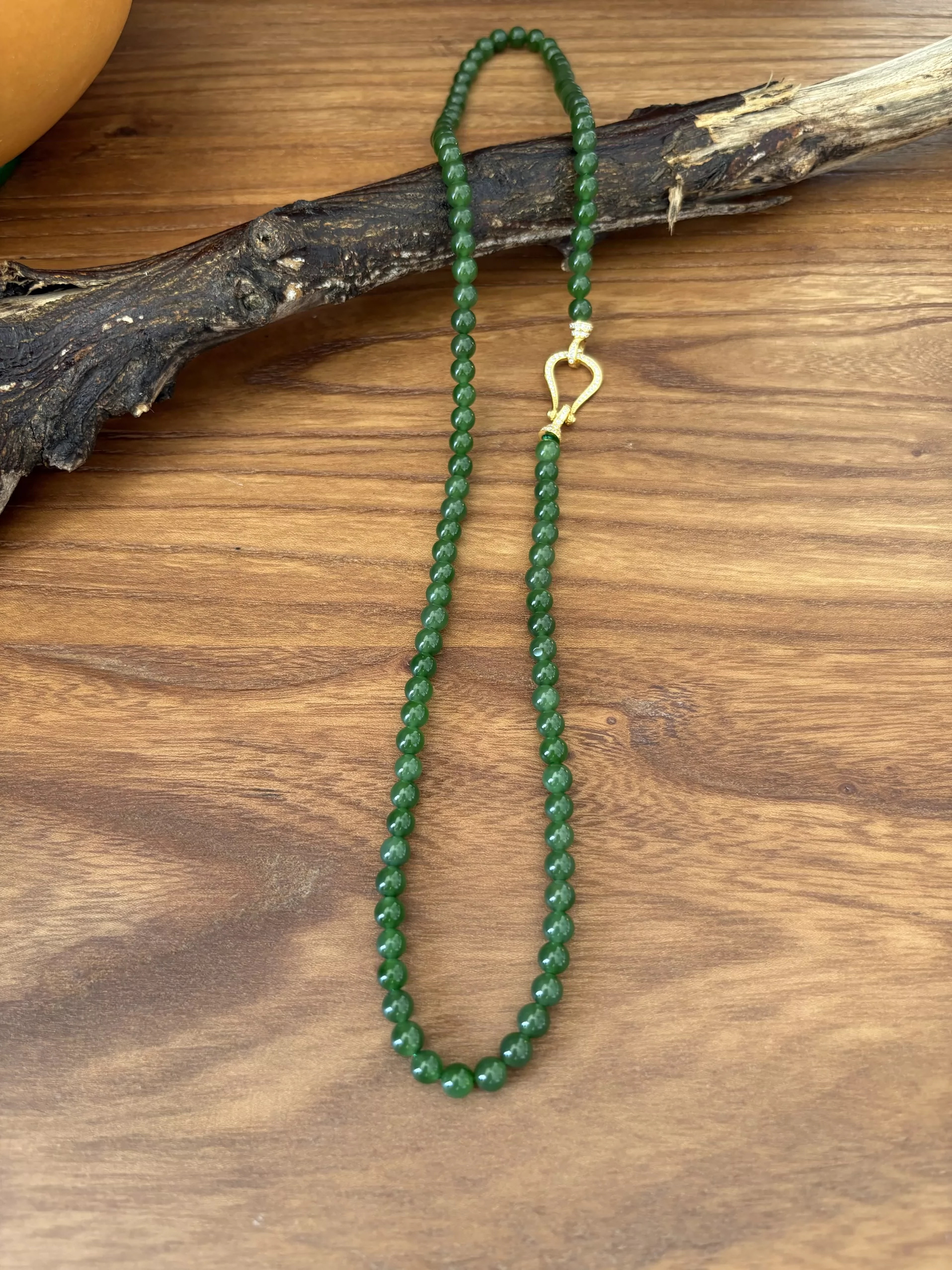 天然和田玉碧玉辣阳绿卡6mm项链长款毛衣链搭扣颈链叠戴多功能串