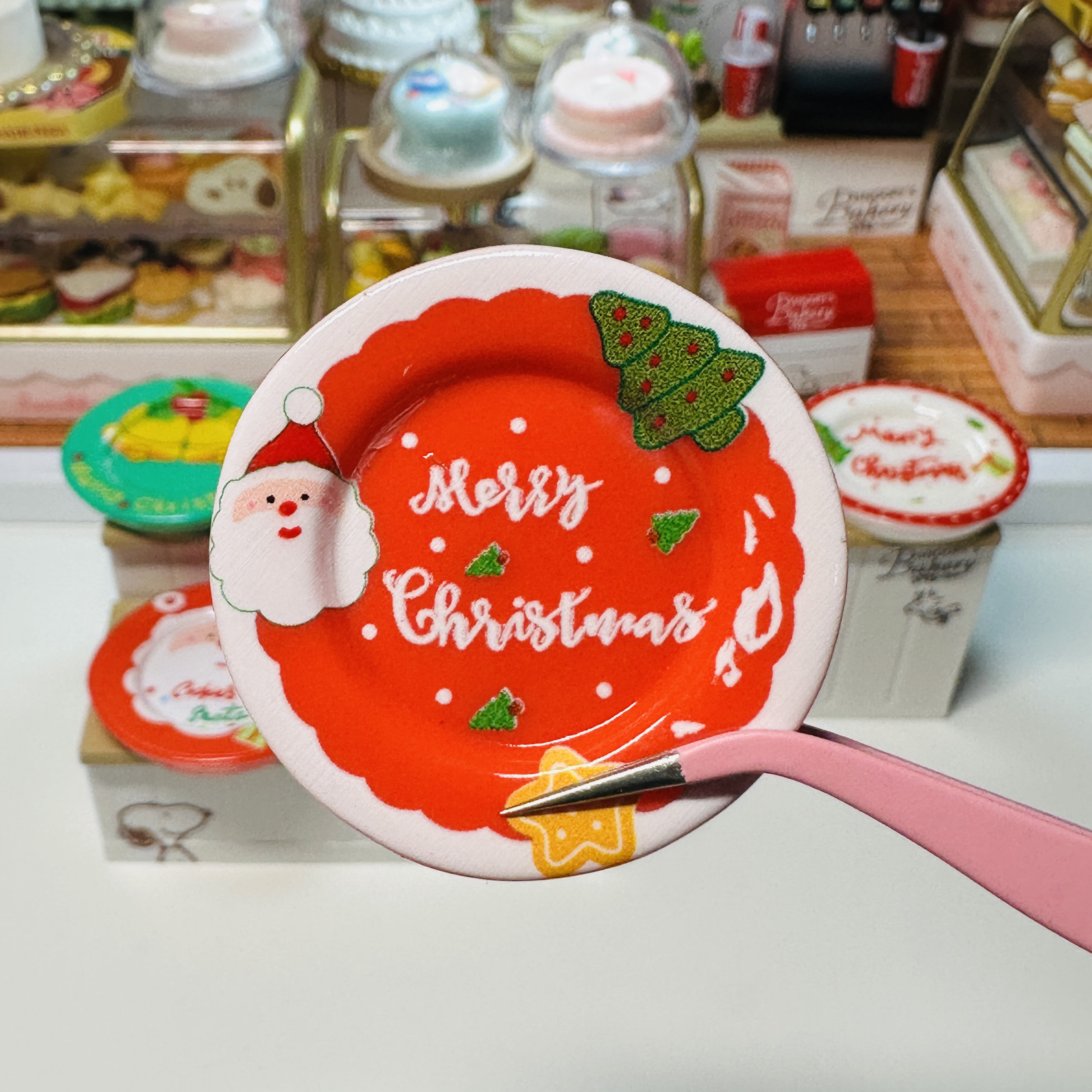 迷你兔的微缩世界盘子食玩餐具圣诞冰箱贴装饰娃屋树脂配件DYI