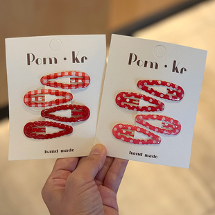 可爱宝宝波点发夹儿童碎发刘海侧边夹子女童红色bb夹发卡百搭发饰