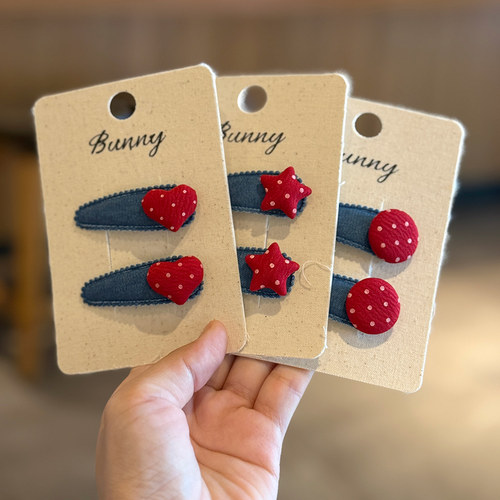 牛仔发夹儿童发卡红色星星爱心波点发饰头饰女童侧边刘海bb夹对夹