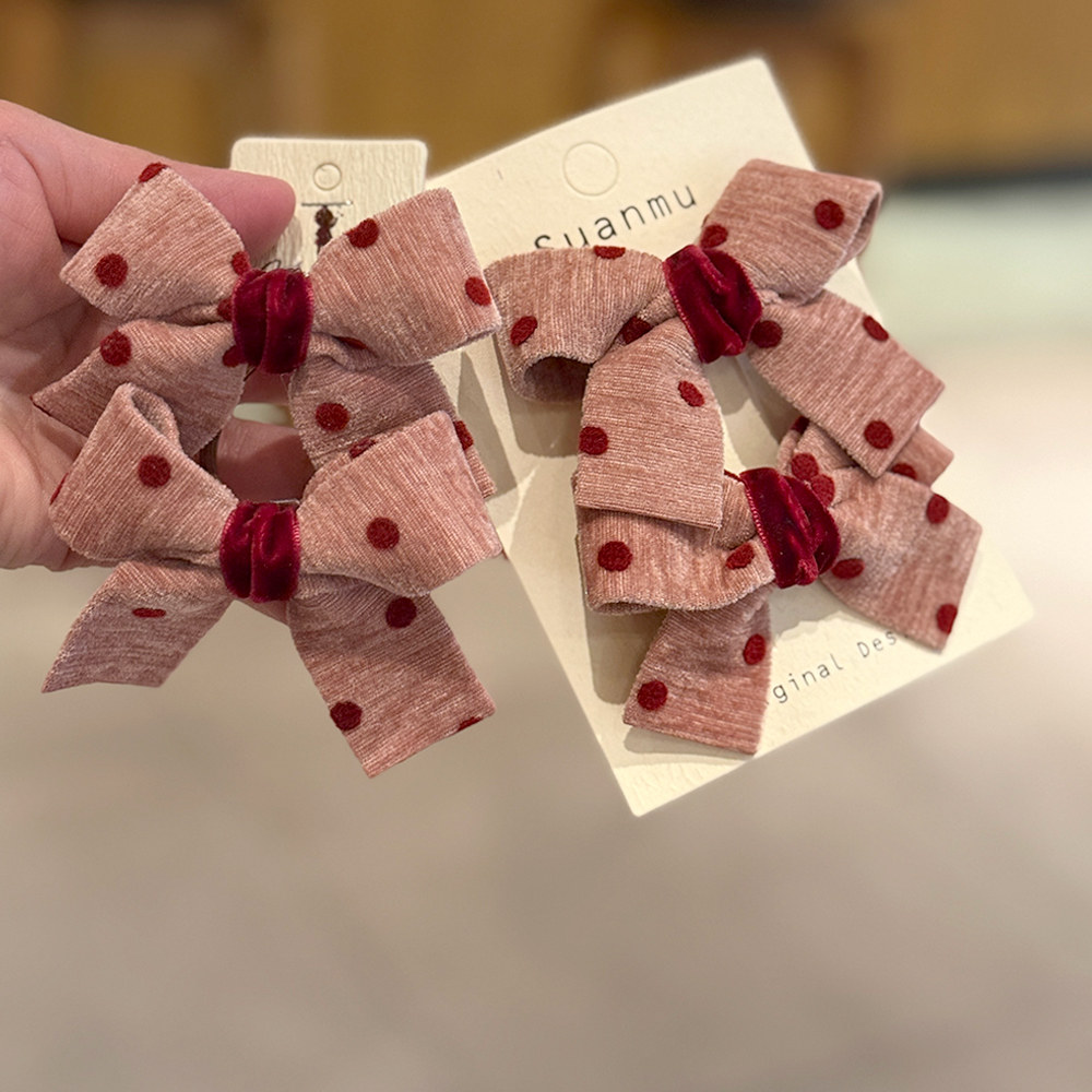 儿童丝绒布艺秋冬粉色波点蝴蝶结发夹女童对夹公主发饰扎发绳发圈,童装/婴儿装/亲子装,发饰,淘宝优惠券,粉丝福利购,淘宝优惠卷