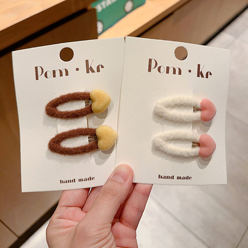可爱小发卡儿童丝绒小桃心爱心宝宝发夹女童前额刘海侧边夹不伤发