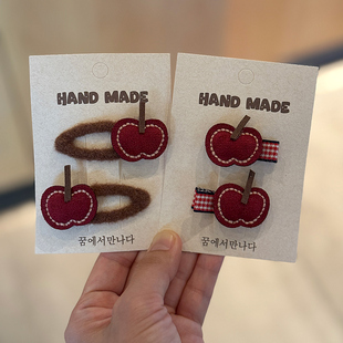 女童秋冬新年红苹果宝宝发卡头饰可爱百搭婴儿不伤发全包布夹bb夹