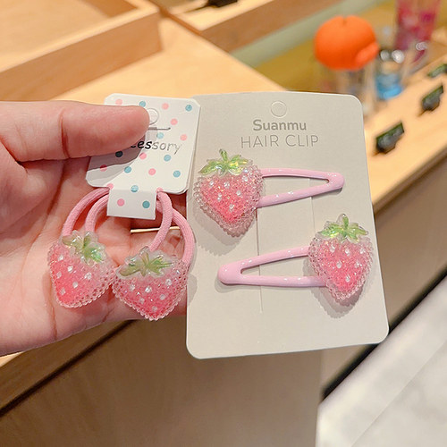 可爱砂糖粉草莓头绳女童不伤发扎啾啾甜美水果发圈儿童bb发夹发卡
