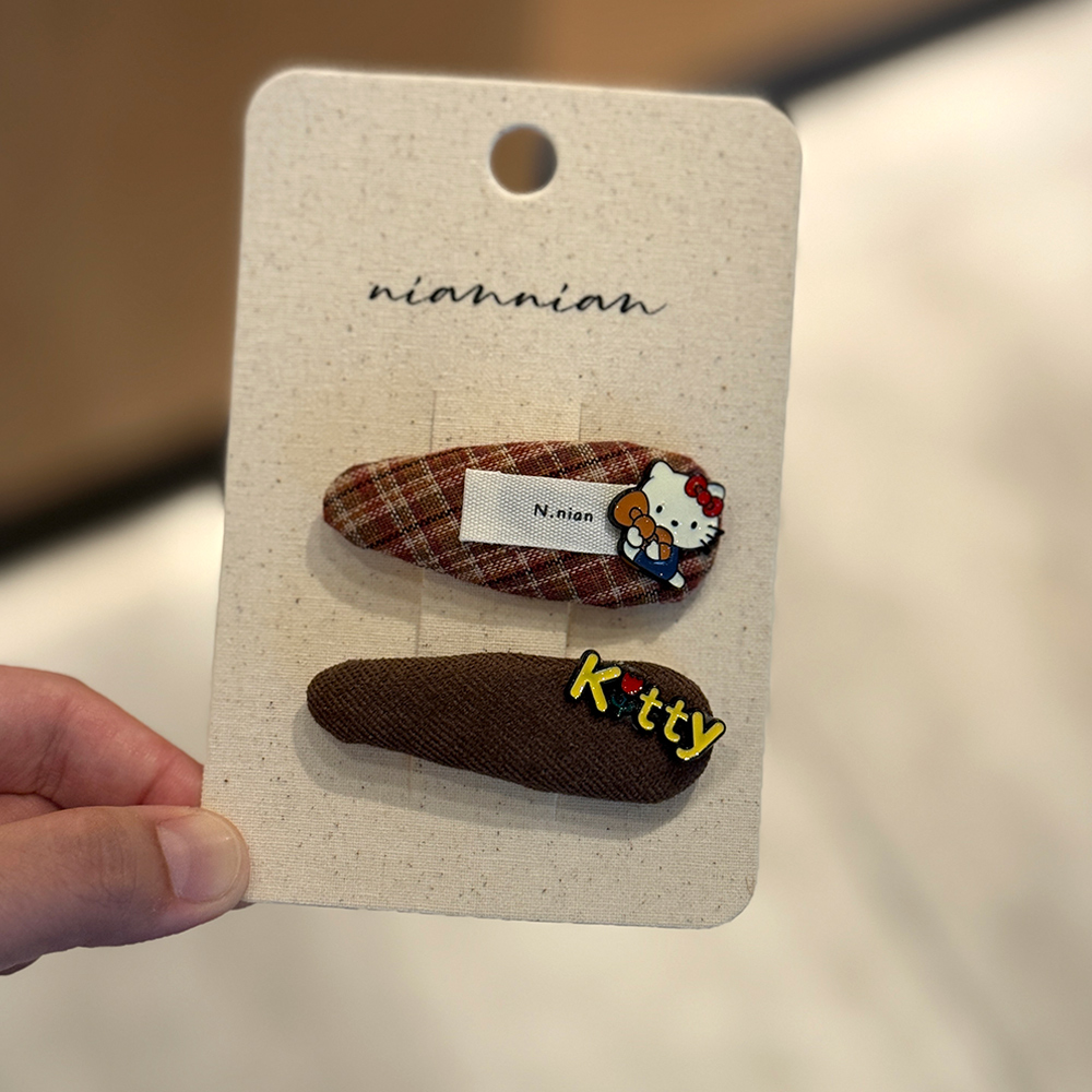 niannian念念儿童复古格纹布艺发夹可爱卡通kt猫发卡女童刘海bb夹