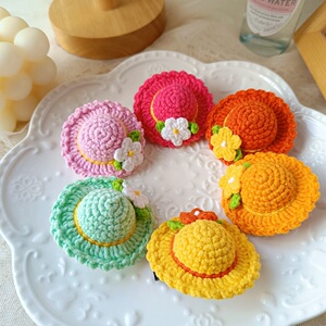 帽子发夹纯手工毛线钩织儿童发饰小花可爱宝宝碎发卡不伤头皮成品