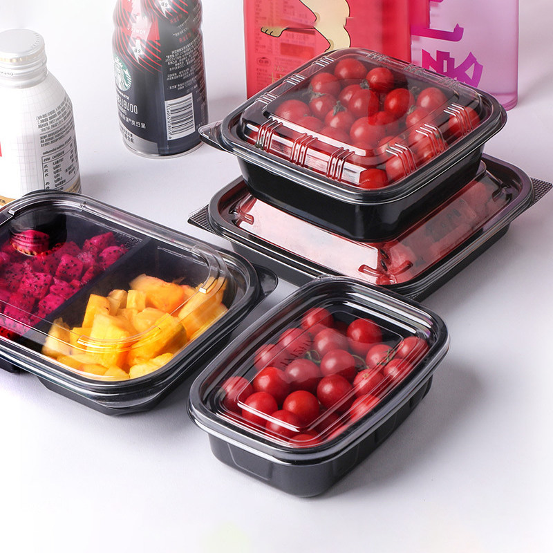 一次性水果盒子塑料透明打包盒圆形沙拉拼盘果切盒鲜果切有盖包装