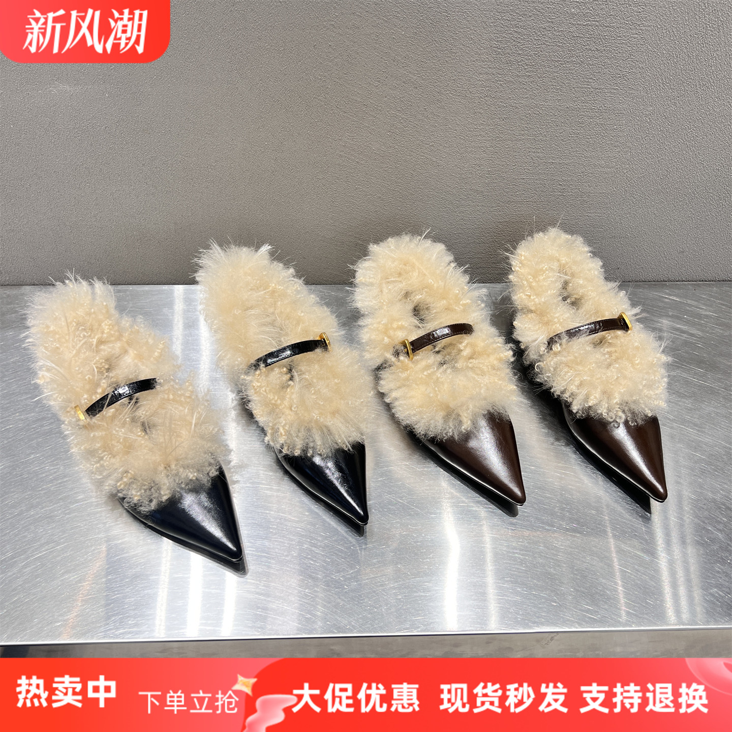 欧货真皮尖头一字扣玛丽珍单鞋女