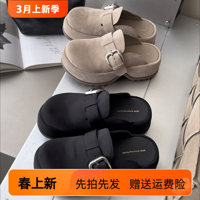 WM6真皮磨砂厚底勃肯包头拖鞋