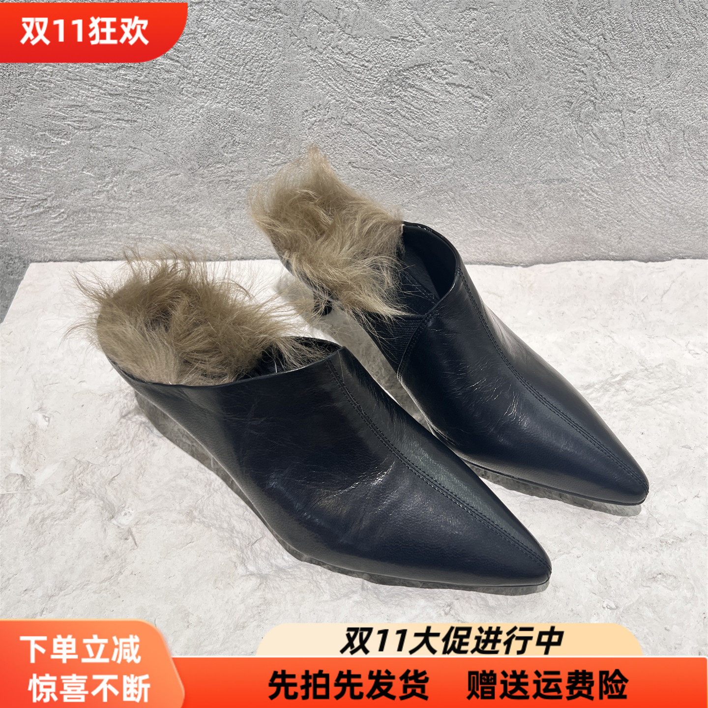 欧洲站真皮尖头细高跟包头拖鞋