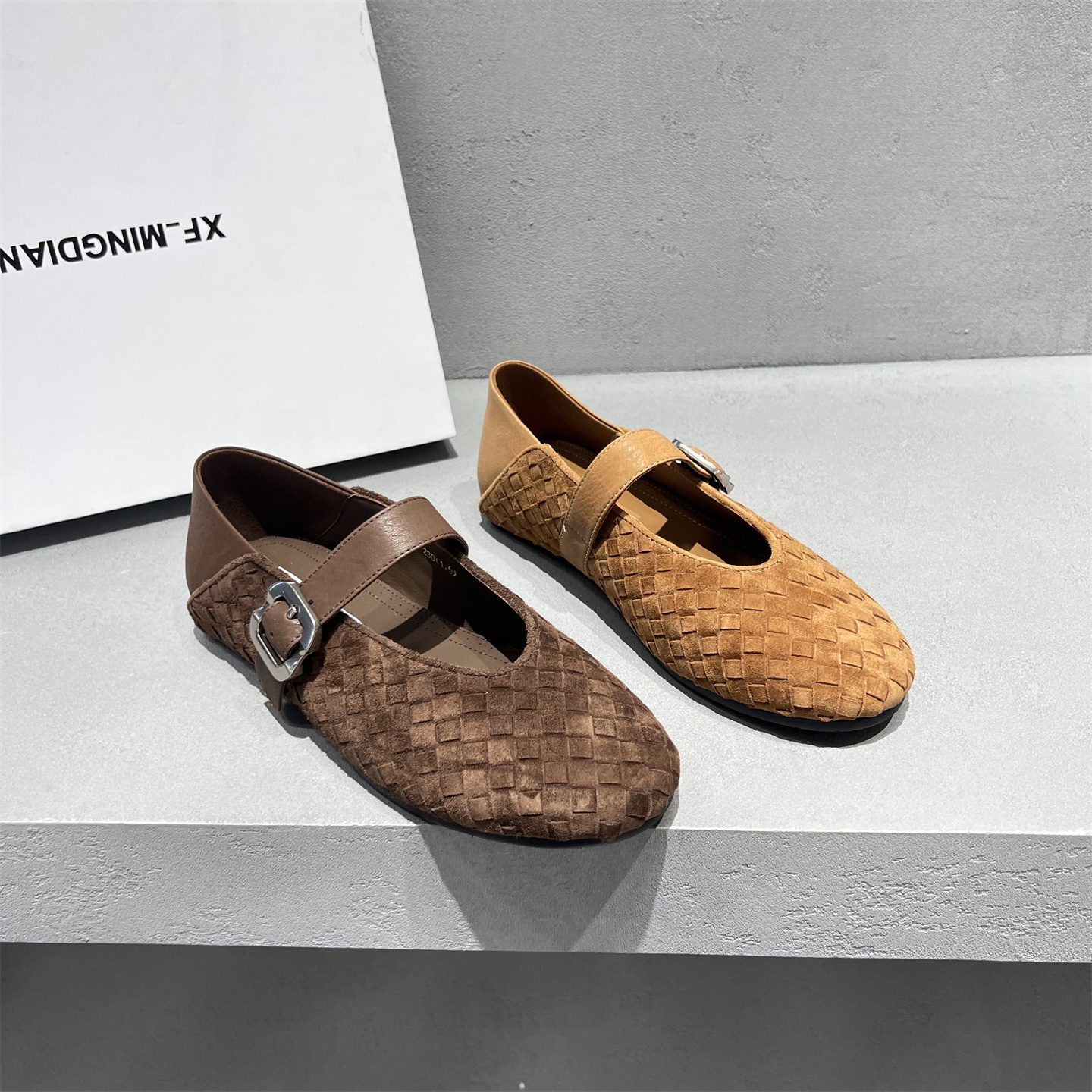 欧货真皮编织平底玛丽珍浅口单鞋