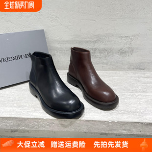 先峰名典欧洲站女靴2025秋冬新款 百搭短靴切尔西靴 真皮后拉链时尚