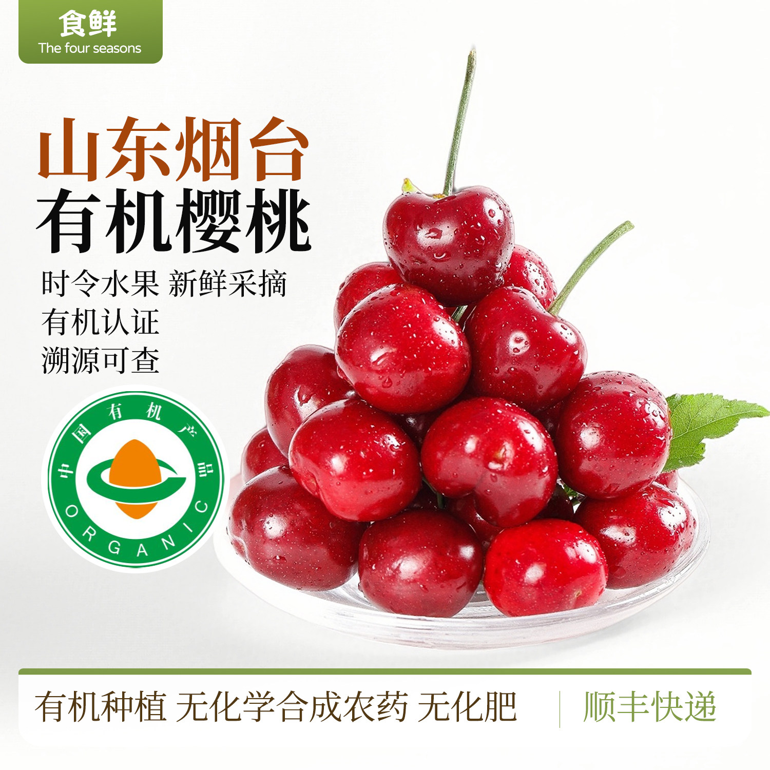 山东有机大樱桃不催熟自然生长时令新鲜采摘水果酸甜多汁顺丰包邮