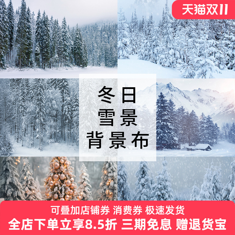 雪景背景布仿真室内造景少女写真布圣诞背景拍摄雪地背景纸夜景背景雪山拍照背景道具冬季森林影棚拍照挂布