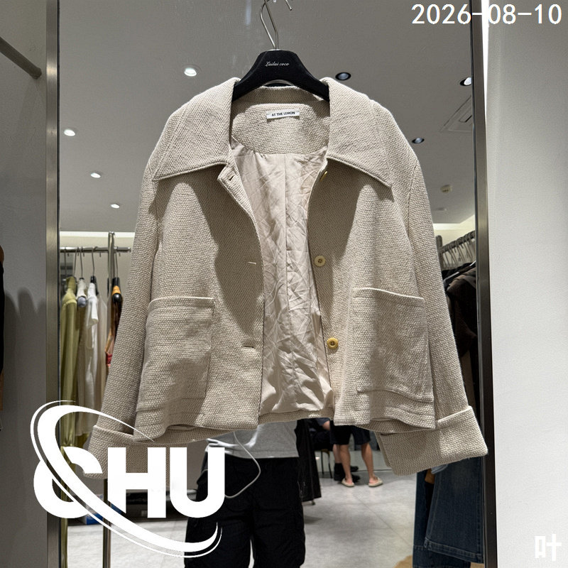 欧洲站2026早秋新款翻领单排扣简约毛呢大衣女大口袋长袖外套1012
