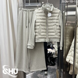 欧洲站2026冬季新款立领拼接羽绒服外套长裤套装女两件套18257