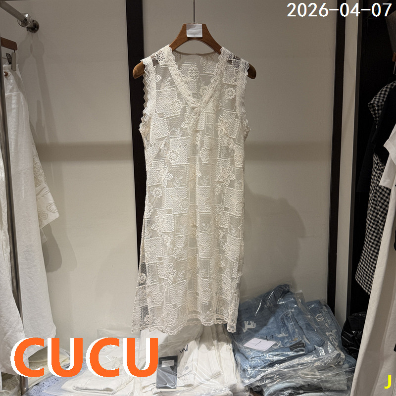 欧洲站2026早夏新款V领蕾丝镂空背心裙女透视无袖叠穿连衣裙2135