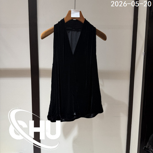 欧洲站2026夏季新款真丝丝绒V领挂脖无袖背心女气质时尚上衣777