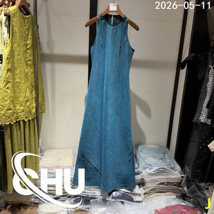 欧洲站2026夏季新款真丝香云纱挂脖无袖连衣裙女侧开叉长裙26278