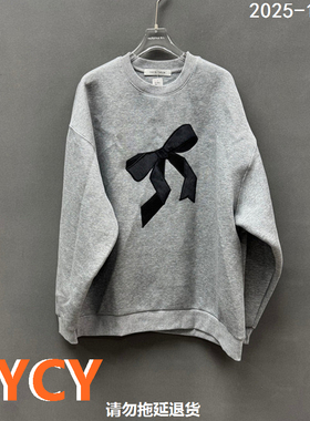 欧洲站2025秋季新款百搭圆领蝴蝶结宽松休闲长袖卫衣上衣女63118