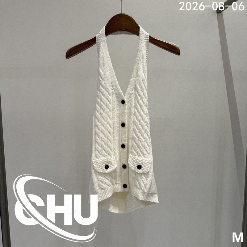 欧洲站2026早秋新款麻花纹V领挂脖吊带针织衫女性感露背背心上衣
