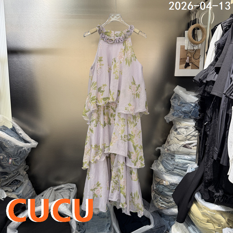 欧洲站2026早夏新款法式度假风印花立体花朵背心连衣裙女9011