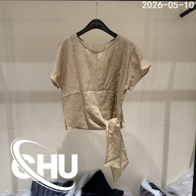 欧洲站2026夏季新款宽松显瘦减龄百搭苎麻系带收腰衬衫女上衣6069
