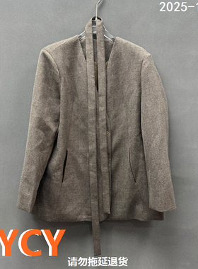 欧洲站2025秋季新款百搭V领单排扣长袖宽松休闲西装外套女090501