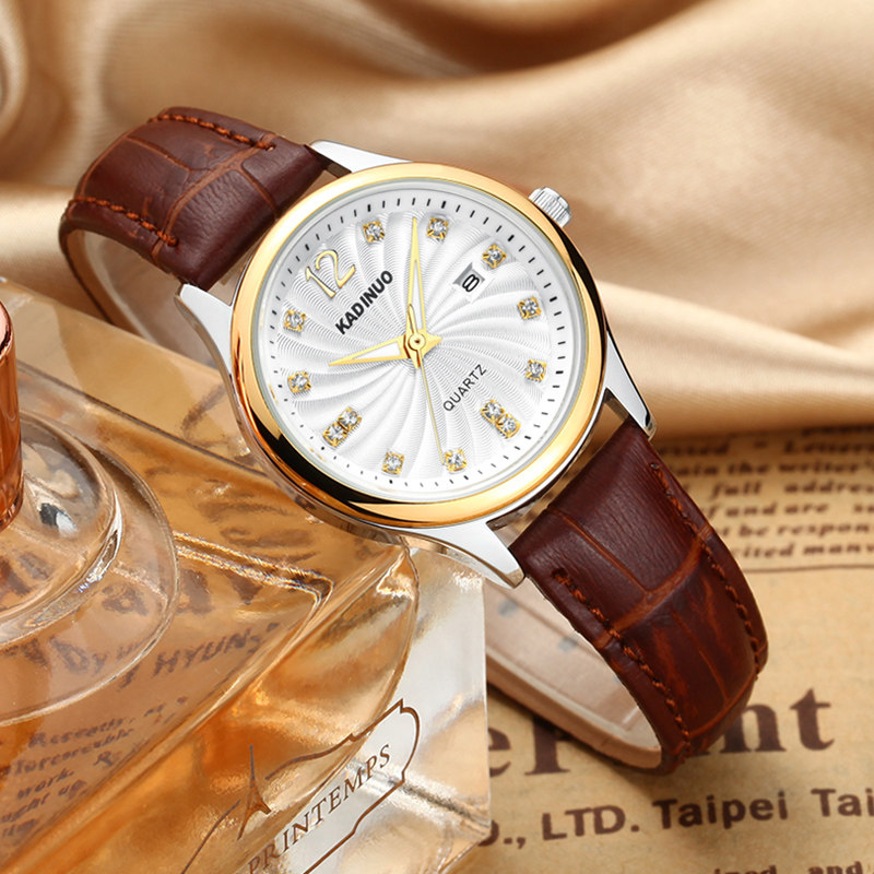 正品卡迪诺经典复古皮带手表女士石英表时尚简约防水真皮女表日历