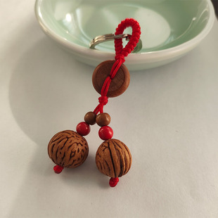 手工编织桃胡桃篮车钥匙扣挂件桃木平安助运男女随身创意红绳挂坠