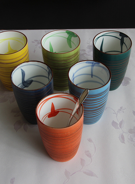 多彩手绘创意陶瓷个人水杯蓝色橙色绿色黄个性马克杯牙刷杯涑口杯