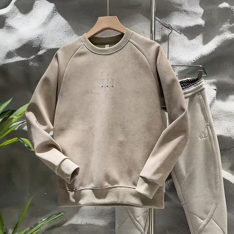 男士高级感复古加绒卫衣秋冬圆领长袖休闲打底衫潮牌扎染个性内搭