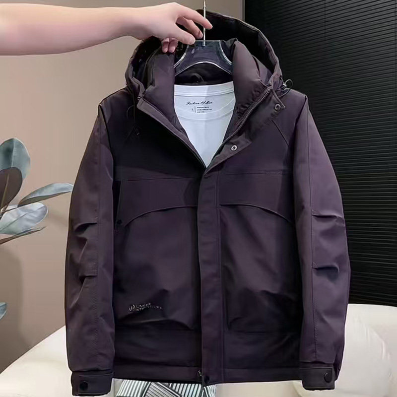 2025工装连帽美式重工棉衣男款纯色拼接大码宽松保暖防风二棉夹克