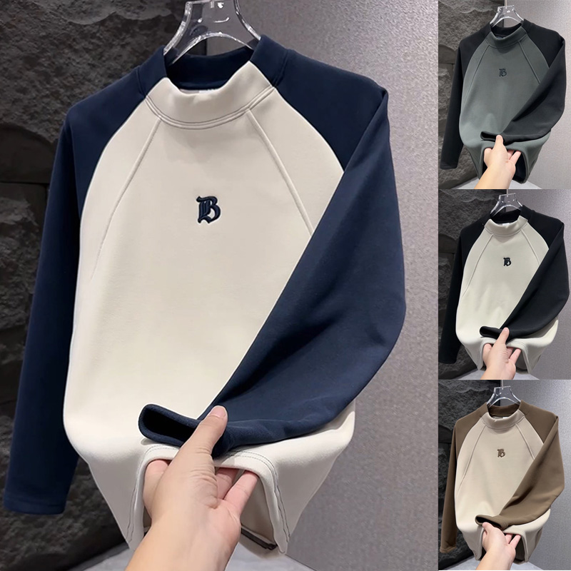 潮牌重磅设计感云朵绒时尚休闲打底衫韩版撞色拼接时尚拼色卫衣潮