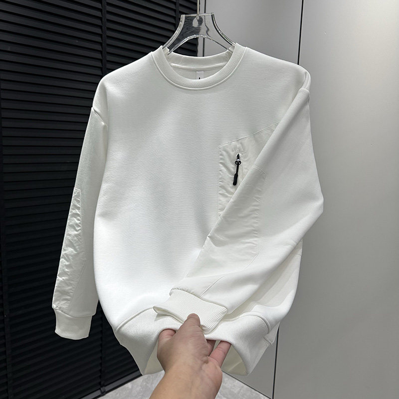 网红潮牌ins男士休闲加绒打底2025爆款圆领打底长袖T恤高级感卫衣