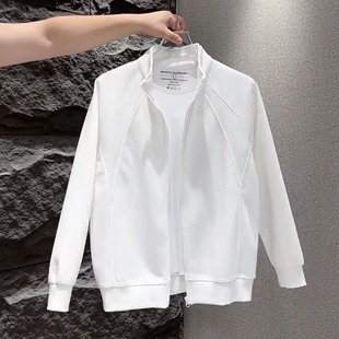 2025白色卫衣男新款高级感开衫外套韩版休闲帅气上衣男春秋款潮牌