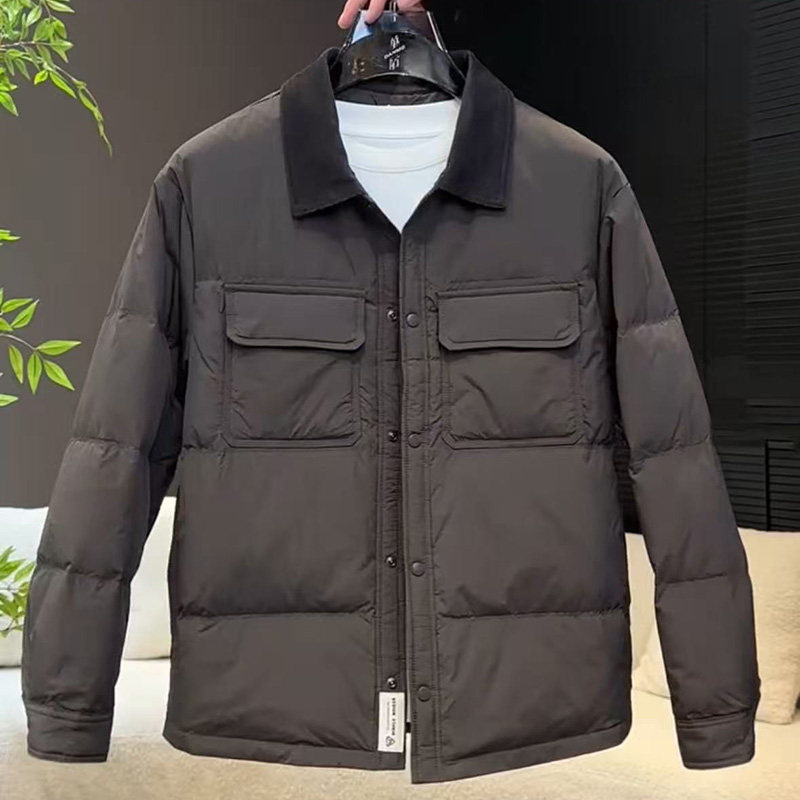 高级感网红爆款翻领羽绒服冬季新款轻薄保暖男装白鸭绒痞帅夹克衫