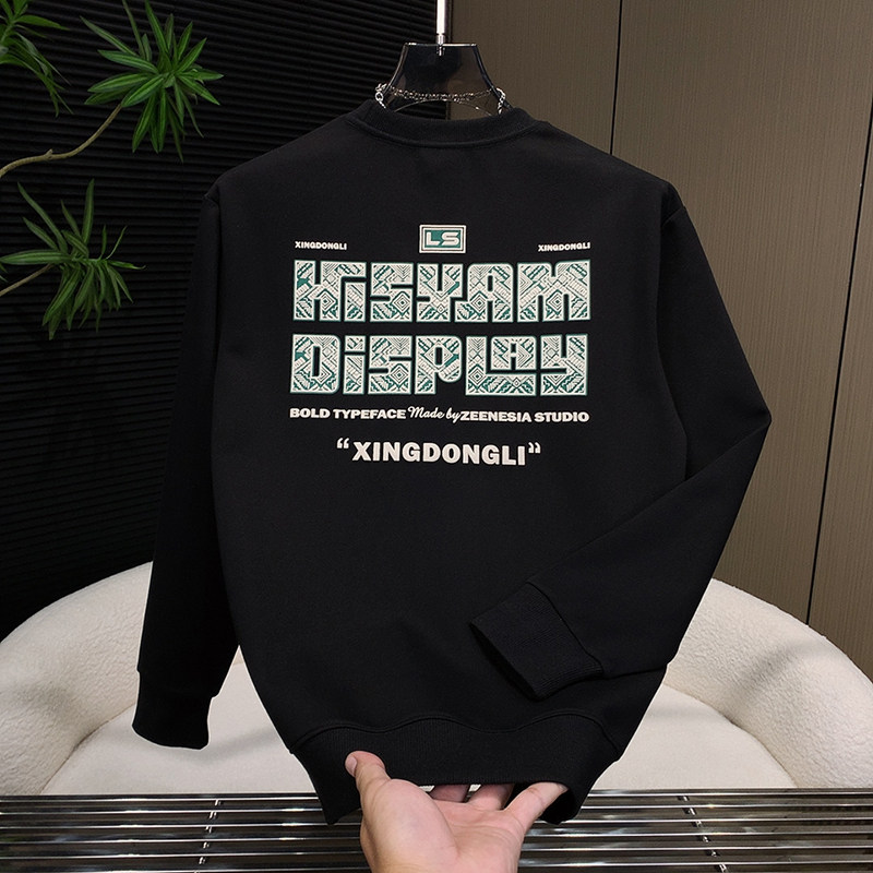 美式潮牌印花圆领套头男卫衣