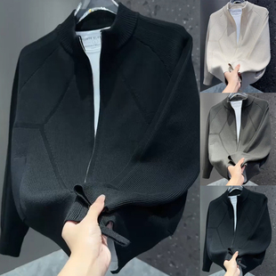 高级感针织秋冬拉链毛衣感轻奢开衫翻领休闲百搭潮流时尚针织衫男