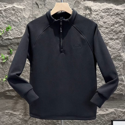 重磅立领男士秋冬加绒卫衣2025百搭半拉链个性拼接潮牌打底体恤衫