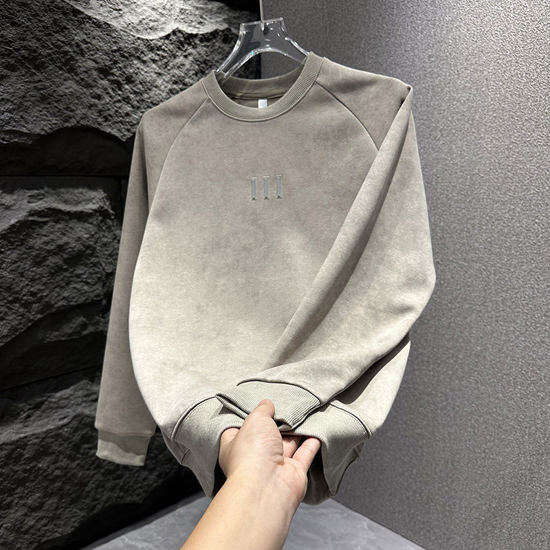 复古风加绒男士个性扎染休闲卫衣字母宽松打底潮牌高级感轻奢体恤