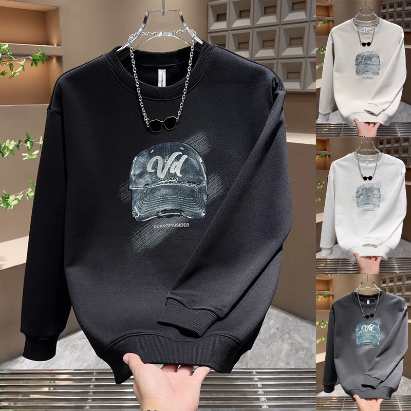 高级感新款圆领卫衣情侣款宽松休闲印花长袖上衣潮牌加绒打底体恤