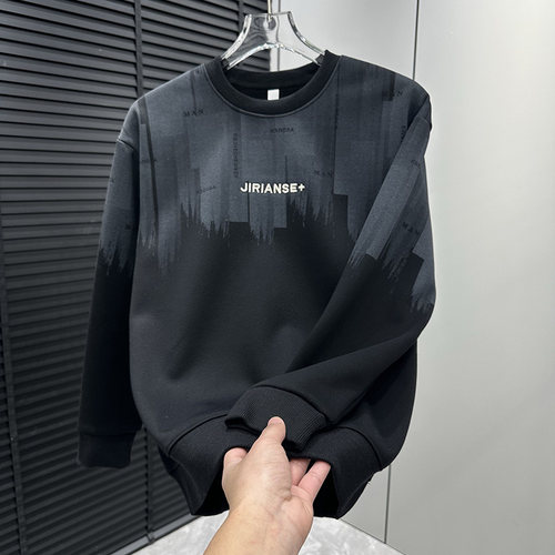 潮流秋冬宽松长袖打底衫美式撞色渐变男士T恤青年时尚气质ins卫衣