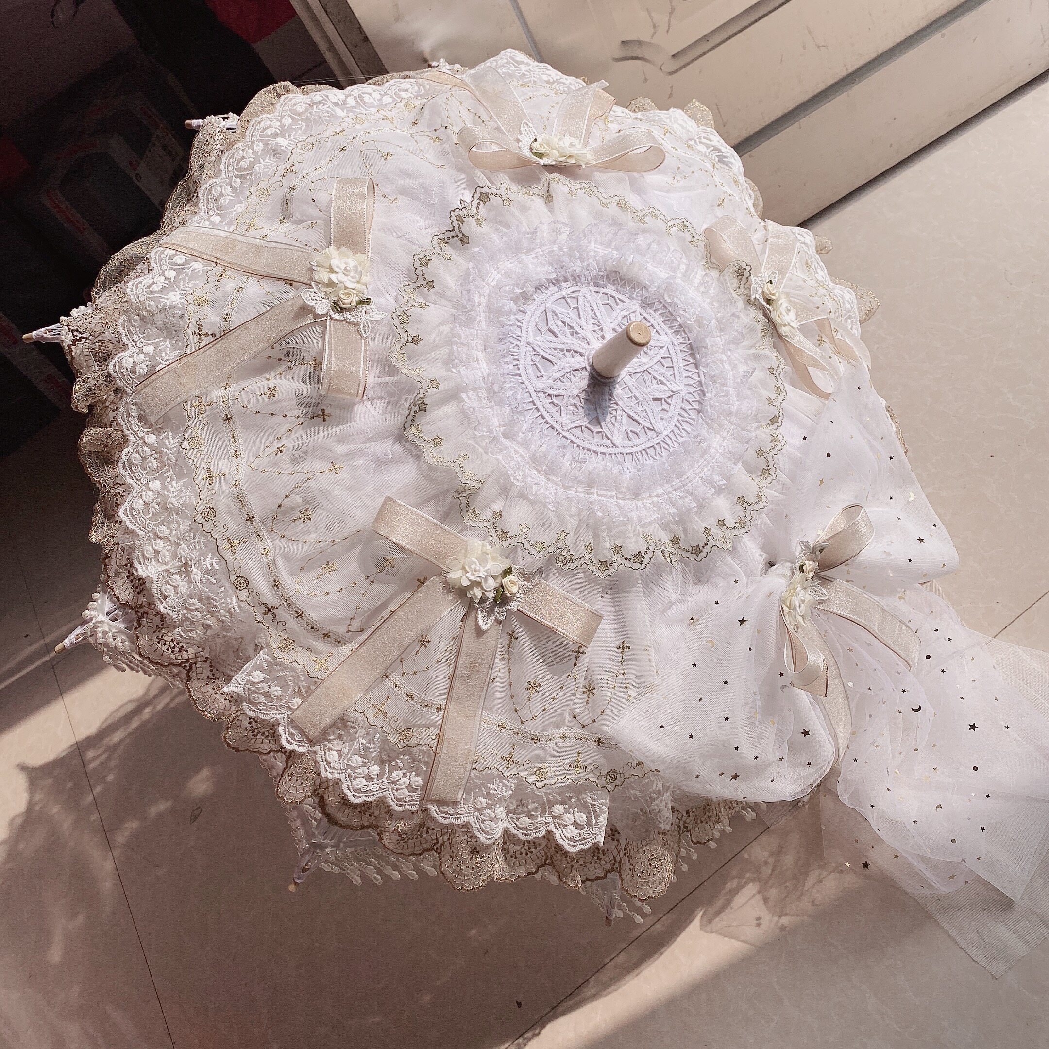 少女心Lolita手作白金色lo伞花嫁华丽蕾丝款茶会拍照百搭黎明梦魇