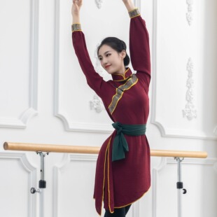 蒙古舞蹈服装女成人民族风少数民族舞蹈练功服蒙古族表演出服短款