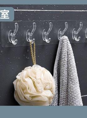免打孔挂钩粘钩六连排衣帽门后挂衣钩壁挂式厨房浴室防水衣帽挂钩