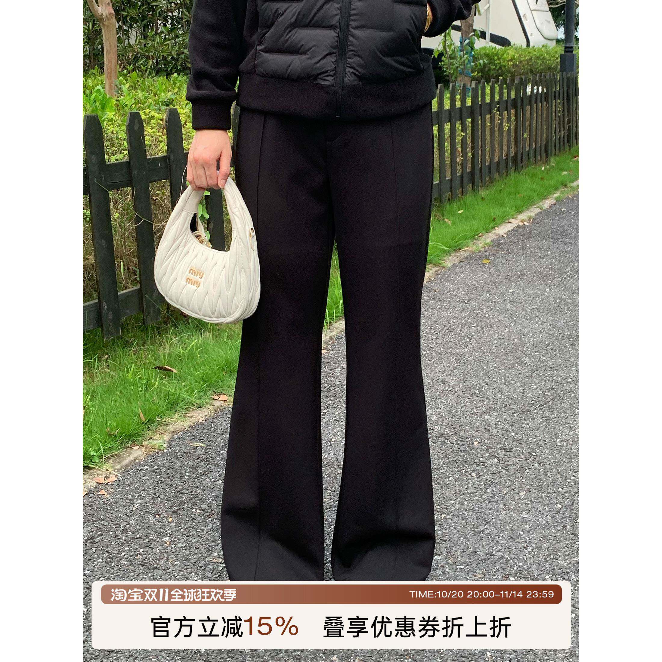 李潇洒【超模裤】加绒微喇休闲裤女冬季大码覆古保暖显高垂感长裤