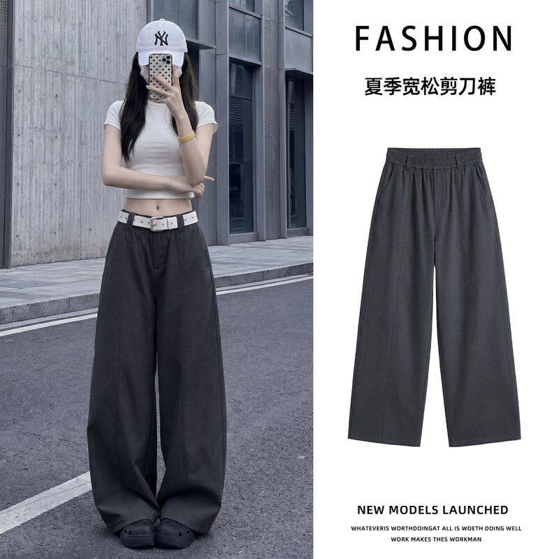 黑色工装裤女款2026新款夏季薄款酷飒风小个子直筒宽松弯刀遛弯裤
