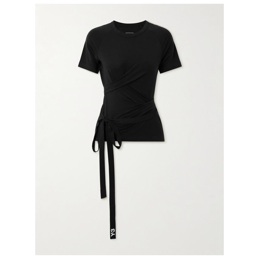 +Y-3 Tie-detailed 条纹莱赛尔纤维软糯针织T恤女男女同款t恤