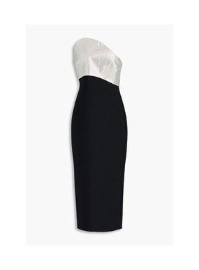 Roland Mouret 抹胸水晶装饰 羊毛真丝软糯绉纱中长连衣裙女百